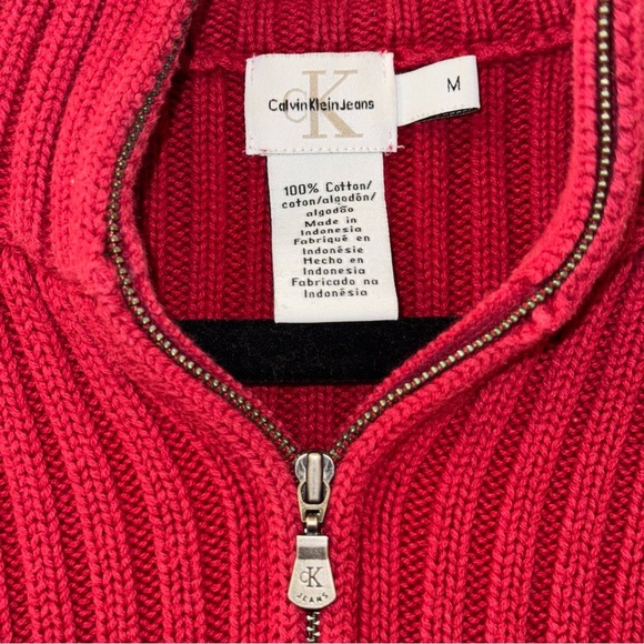 100% cotton Y2K Calvin Klein jeans Red quarter Zip Sweater - Picture 10 of 12